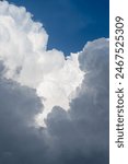 Blue sky and white clouds. Texture background pattern. Cumulonimbus clouds with blue sky. Giant cumulonimbus thunder storm cloud building in Cloudy sky Tropical Sky Rainy Season azure navy admiral
