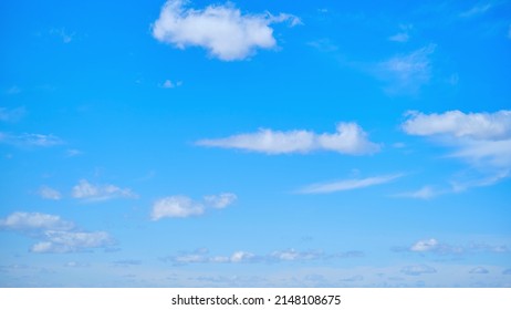 Blue Sky With White Cumulus Clouds, Timelapse. Bright Sunny Day With Cloudy Sky, Time-lapse