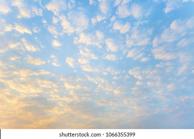 Blue Sky And White Puffy Clouds In Morning