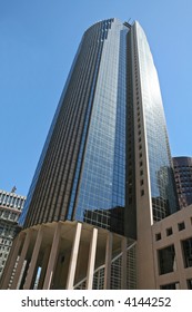 Blue skyscraper building
