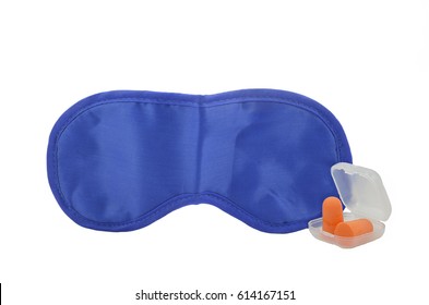 Blue Sleeping Mask And A Pair Of Orange Earplugs