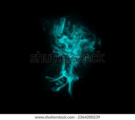 Blue smoke, aura and cloud with gas fog, pattern and creative art with black background and magic effect. Steam, mystical swirl and mist and color of smoking with air, abstract creativity in studio