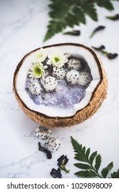 Blue Smoothie Bowl With Dragon Fruit