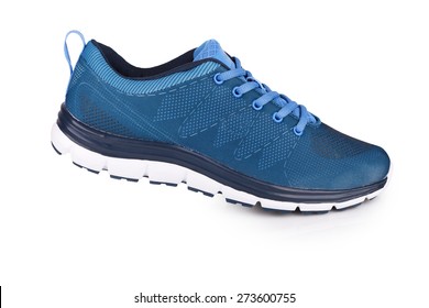 Blue Sneaker Isolated On White With Shadow