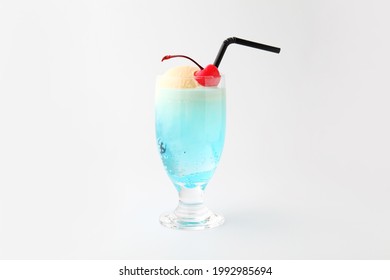 Blue Soda Float With Vanilla Ice Cream Drink Isolated On White Background
