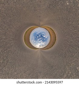 Blue Sphere Little Planet Inside Gravel Road Background. 