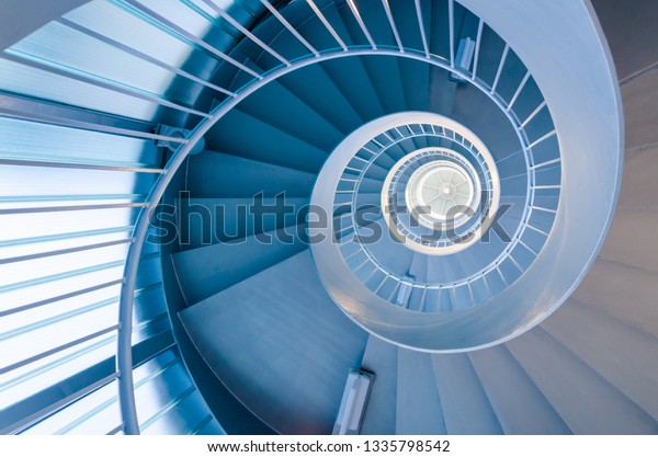 Blue Spiral Stairs Stock Photo (Edit Now) 1335798542