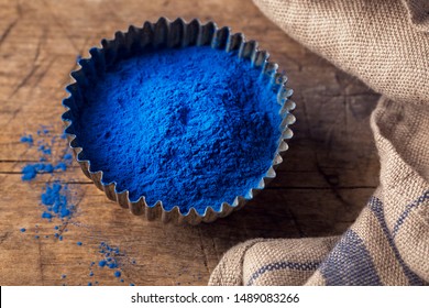 Blue Spirulina Powder In A Small Vintage Bowl