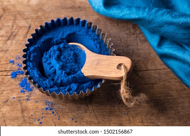 Blue Spirulina Powder In A Small Vintage Bowl