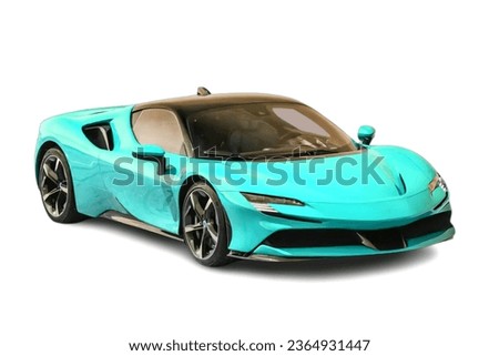 Blue sports car, super car on isolated white background 