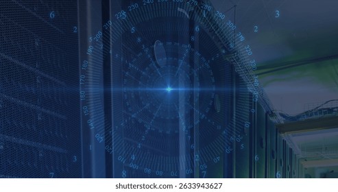 Blue spot of light and data processing against empty computer server room. Cyber security and business data storage technology concept - Powered by Shutterstock - Get 15% off with code: PIKWIZARD15
