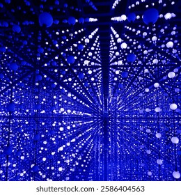 Blue spot lights perspective pattern in an abstract room background