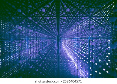 Blue spot lights perspective pattern in an abstract room background
