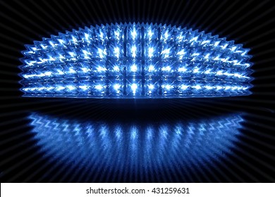 Blue Spotlights with Their Reflection on Floor