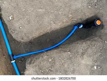 Blue Sprinkler Lines Trench Sprinkler Head Stock Photo 1802826700 ...