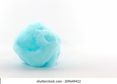 Blue Spun Sugar On White Background, Cotton Candy. 