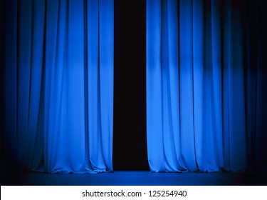 Blue Stage Curtain Slightly Open
