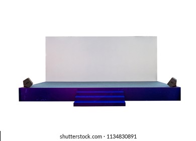 Blue Stage With Stairs On Board White Backdrop