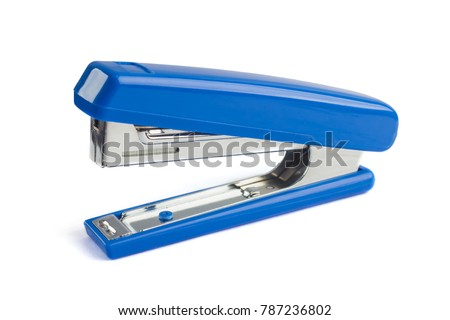 Blue stapler isolated on a white background. [[stock_photo]] © 