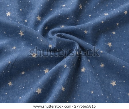 Blue Star Pattern Fabric with Soft Draped Texture Background