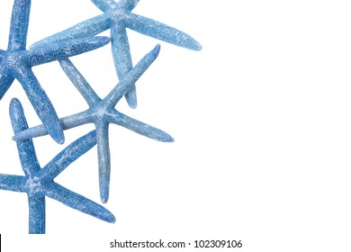 Blue Starfish Border Isolated On White