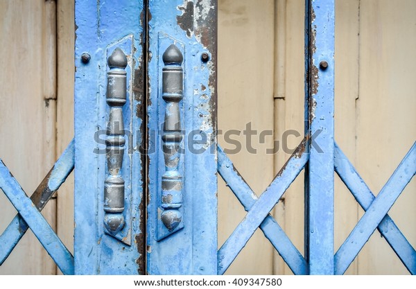 Blue Steel Door Handles Old Sliding Stock Photo Edit Now