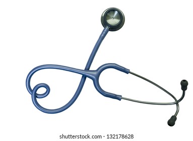 Blue Stethoscope With Heart Shape On White Background