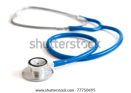 Blue stethoscope isolated on white