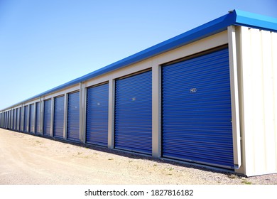 Blue Storage Unit Buildings Site Outside Of Portage, Wisconsin Holding Owers Property. 