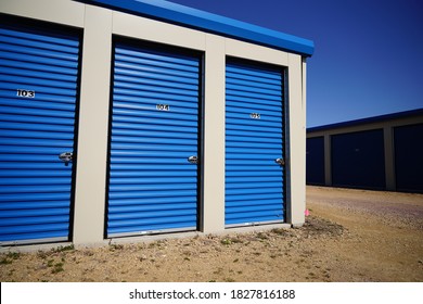 Blue Storage Unit Buildings Site Outside Of Portage, Wisconsin Holding Owers Property. 