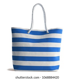 Blue Stripe Beach Bag  Isolated On White Background