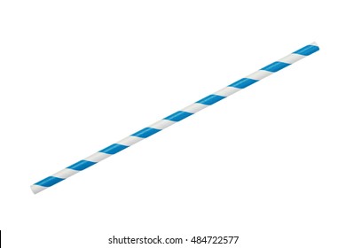 blue striped eco paper straw isolated on white