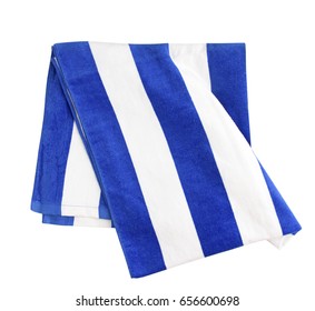 Blue Stripes Beach Towel Folded Isolated On White.Summer Vacation Resort Concept Decoration.