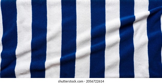 Blue Stripes Beach Towel  Mock Up Isolated On White Background, Flat Lay Top View Shot