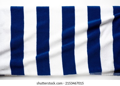 Blue Stripes Beach Towel  Mock Up Isolated On White Background, Flat Lay Top View Shot