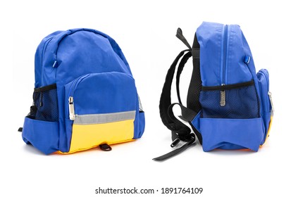 Blue Student School Bag On White Background