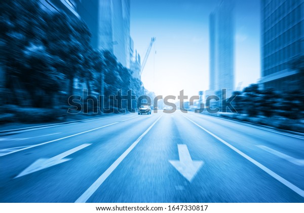 Blue style dynamic\
blurred city highway