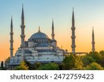 Blue or Sultan Ahmed mosque in center of Istanbul at sunset, Turkey