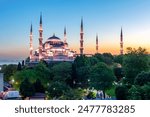 Blue or Sultan Ahmed mosque in center of Istanbul at sunset, Turkey