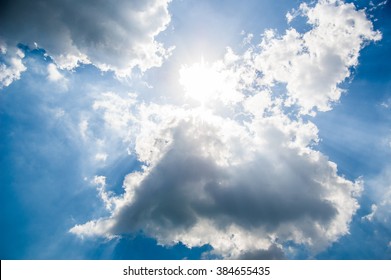 blue summer sky and white clouds. Partly cloudy. The sun. The summer sky