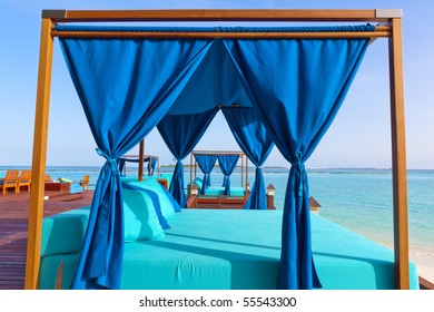 Blue summerhouse on the tropical island