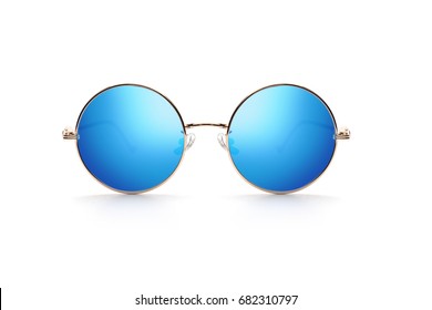 Blue Sunglasses In White Background