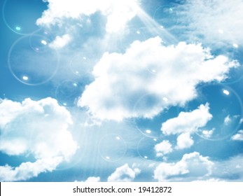 Blue sunny sky with clouds and bubbles - Shutterstock ID 19412872