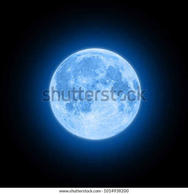 Blue super moon glowing with blue halo\
isolated on black\
background