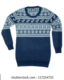 Blue Sweater With A Pattern Of Deer