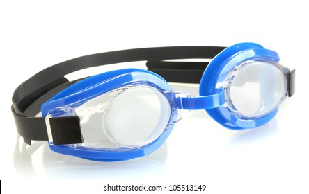 Blue Swim Goggles Isolated On White