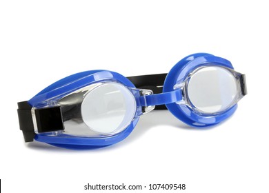 Blue Swim Goggles Isolated On White