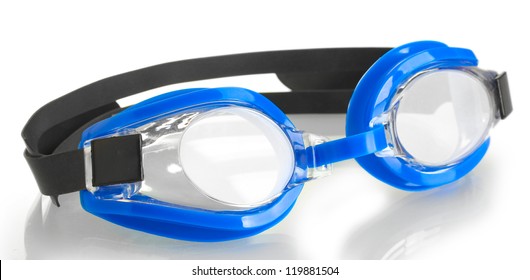 Blue Swim Goggles Isolated On White