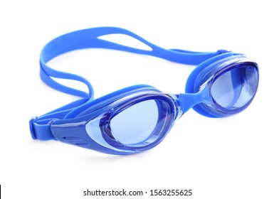 Blue Swim Goggles Isolated On White. Beach Object