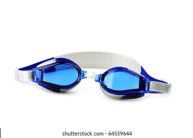 Blue Swim Goggles Isolated On White